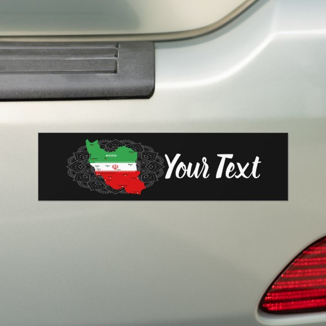 Iran Map with Flag and Emblem Bumper Sticker (On Car)