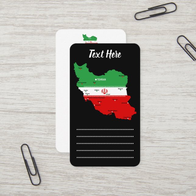 Iran Map with Flag and Emblem Business Card (Front/Back In Situ)