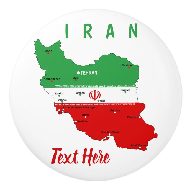 Iran Map with Flag and Emblem Ceramic Knob (Front)