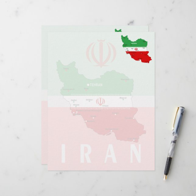 Iran Map with Flag and Emblem Custom Letterhead (Front/Back In Situ)