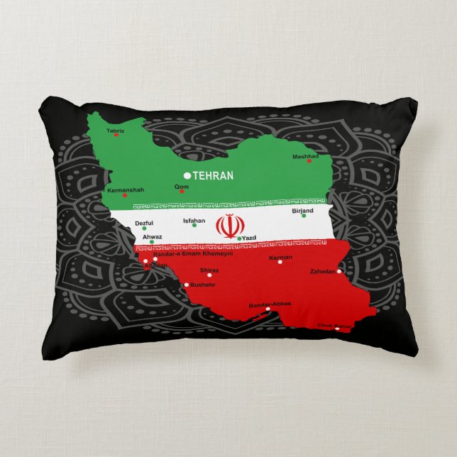 Iran Map with Flag and Emblem Decorative Cushion (Front)