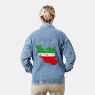 Iran Map with Flag and Emblem Denim Jacket