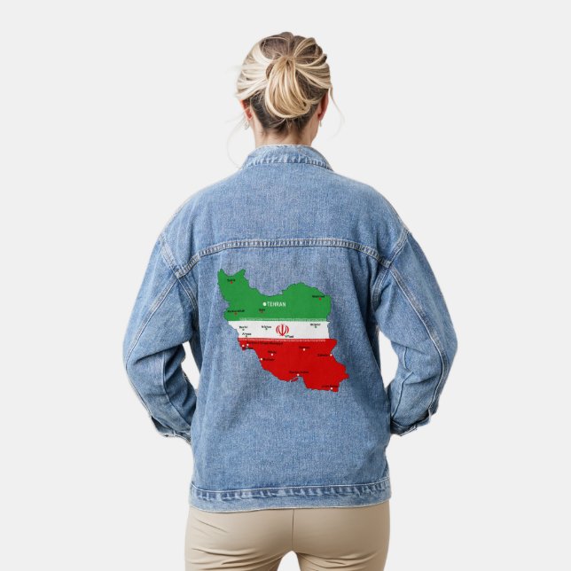 Iran Map with Flag and Emblem Denim Jacket (Model)