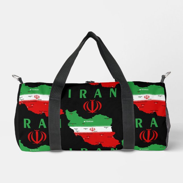 Iran Map with Flag and Emblem Duffle Bag (Front)