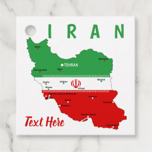 Iran Map with Flag and Emblem Favour Tags
