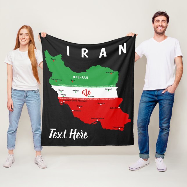 Iran Map with Flag and Emblem Fleece Blanket (In Situ)
