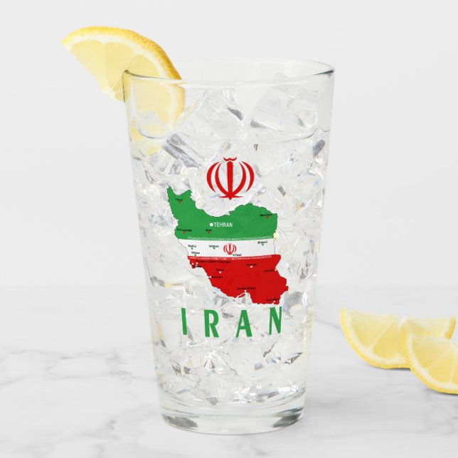 Iran Map with Flag and Emblem Glass (Front Ice)
