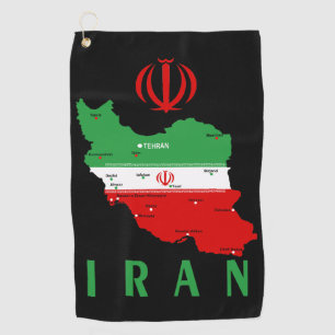 Iran Map with Flag and Emblem Golf Towel