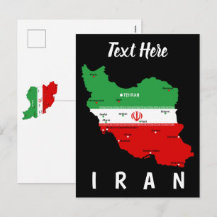 Iran Map with Flag and Emblem Holiday Postcard