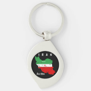 Iran Map with Flag and Emblem Key Ring