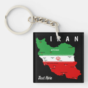 Iran Map with Flag and Emblem Key Ring