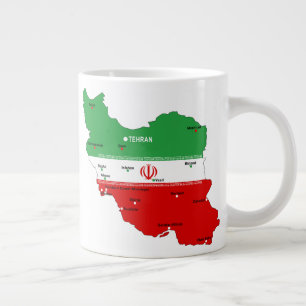 Iran Map with Flag and Emblem Large Coffee Mug