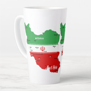 Iran Map with Flag and Emblem Latte Mug