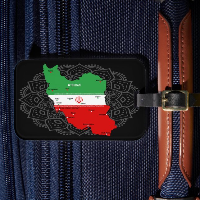 Iran Map with Flag and Emblem Luggage Tag (Front Insitu 4)