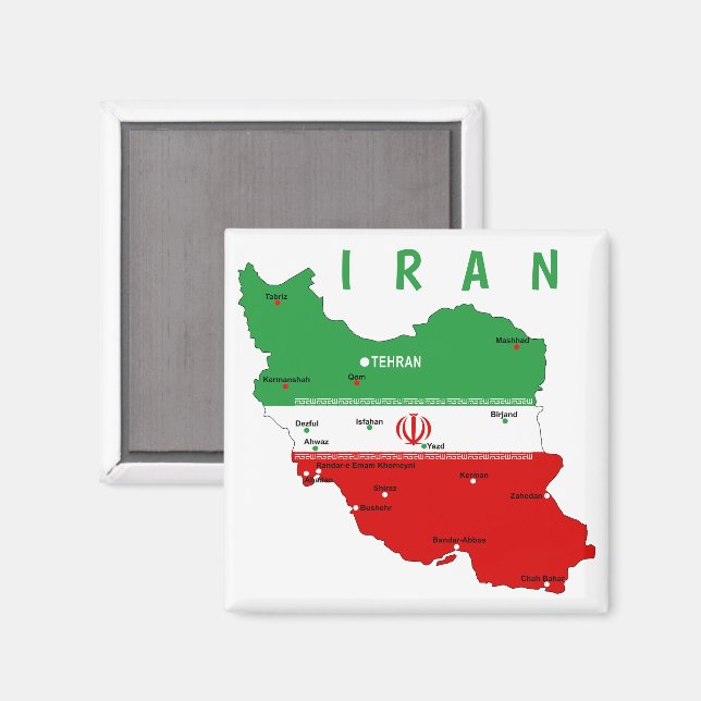 Iran Map with Flag and Emblem Magnet (Front/Back)