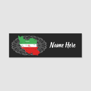 Iran Map with Flag and Emblem Name Tag