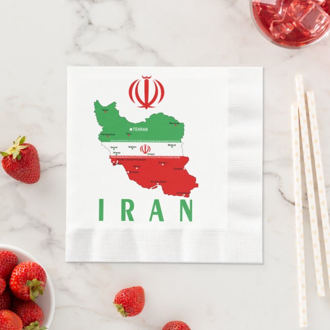 Iran Map with Flag and Emblem Napkin (Insitu)
