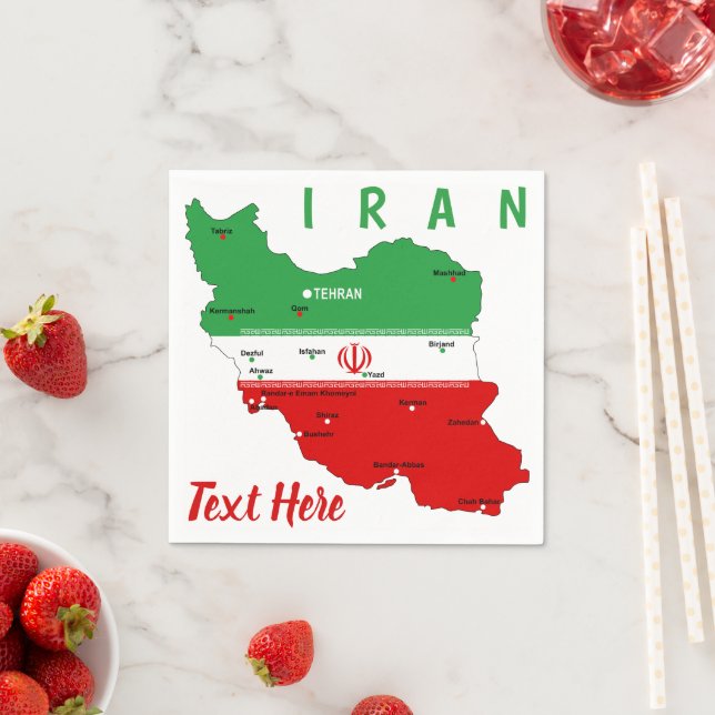 Iran Map with Flag and Emblem Napkin (Insitu)