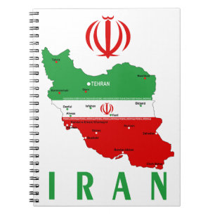 Iran Map with Flag and Emblem Notebook