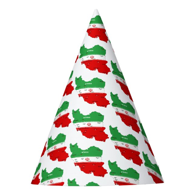 Iran Map with Flag and Emblem Party Hat (Front)