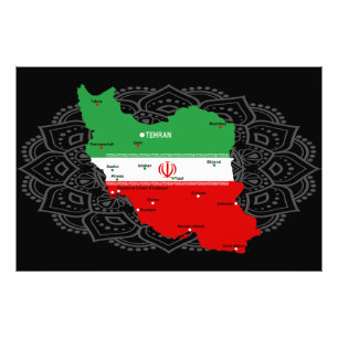 Iran Map with Flag and Emblem Photo Print