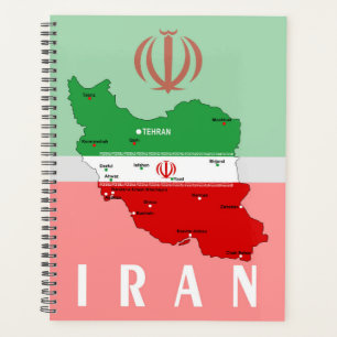 Iran Map with Flag and Emblem Planner