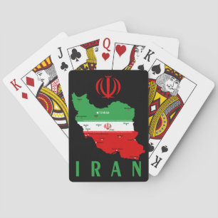 Iran Map with Flag and Emblem Playing Cards