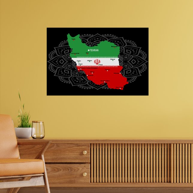 Iran Map with Flag and Emblem Poster (Living Room 2)