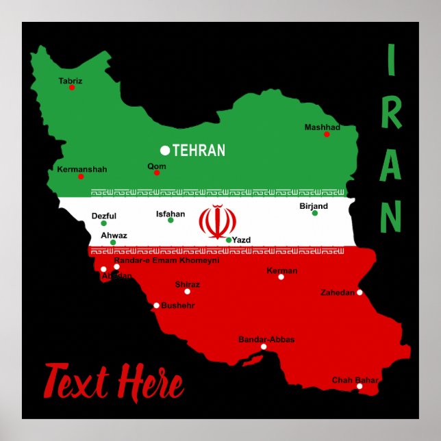 Iran Map with Flag and Emblem Poster (Front)