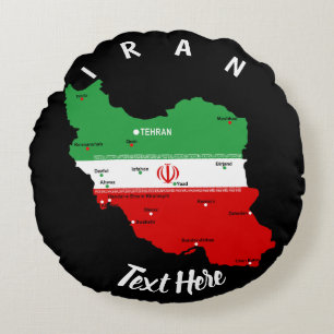 Iran Map with Flag and Emblem Round Cushion