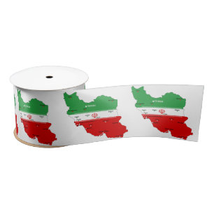 Iran Map with Flag and Emblem Satin Ribbon