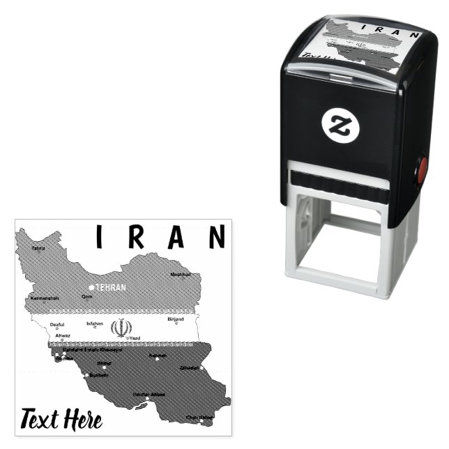 Iran Map with Flag and Emblem Self-inking Stamp (In Situ)