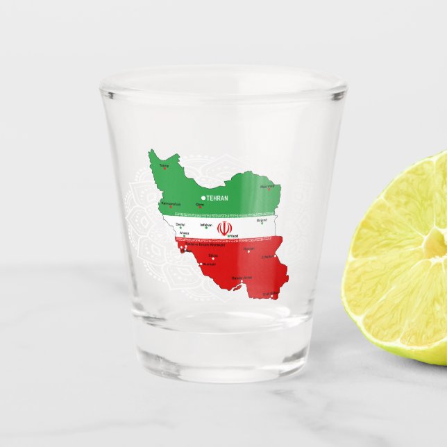 Iran Map with Flag and Emblem Shot Glass (Front)