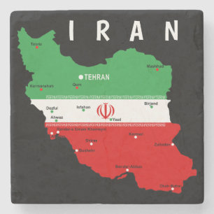 Iran Map with Flag and Emblem Stone Coaster