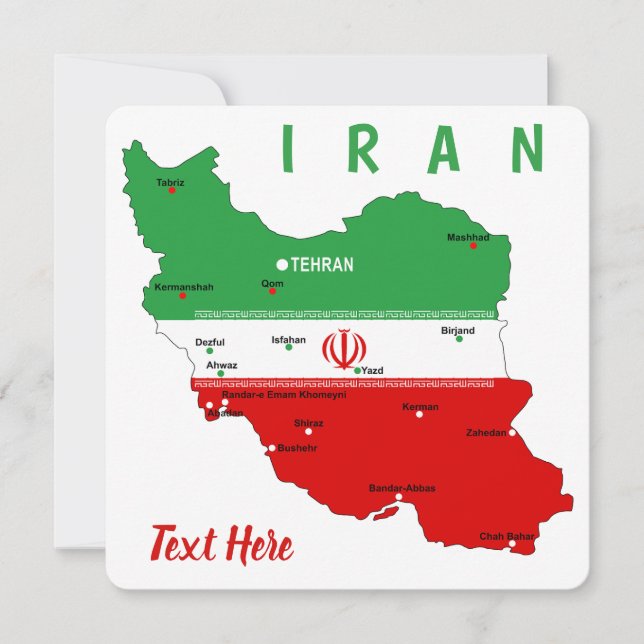 Iran Map with Flag and Emblem Thank You Card (Front)