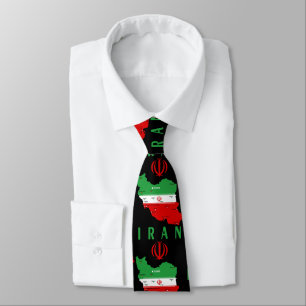 Iran Map with Flag and Emblem Tie