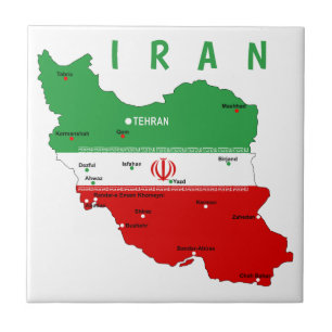 Iran Map with Flag and Emblem Tile