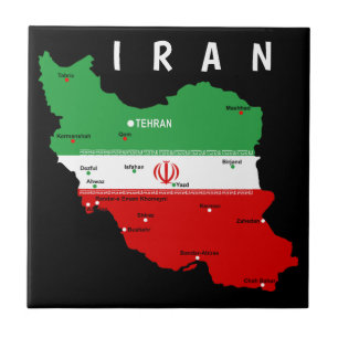 Iran Map with Flag and Emblem Tile