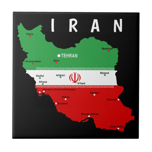 Iran Map with Flag and Emblem Tile (Front)