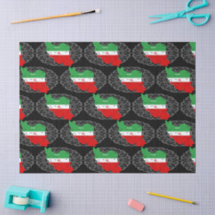 Iran Map with Flag and Emblem Tissue Paper