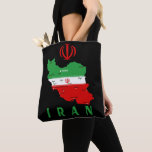 Iran Map with Flag and Emblem Tote Bag<br><div class="desc">Iran Political Map with capital Tehran,  national borders,  most important cities,  rivers and lakes. The Iranian Flag Colors are superposed on the Map Silhouette. Vector Illustration by BluedarkArt TheChameleonArt</div>