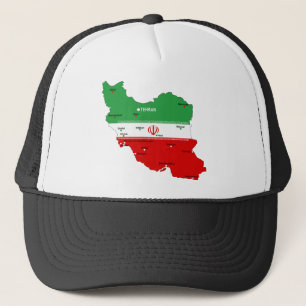 Iran Map with Flag and Emblem Trucker Hat