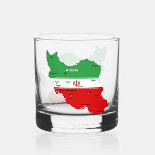 Iran Map with Flag and Emblem Whiskey Glass