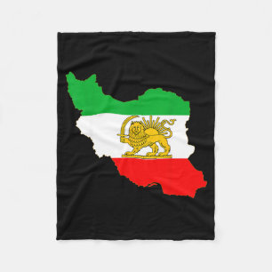 Iran map with lion and sun emblem, persian flag fleece blanket