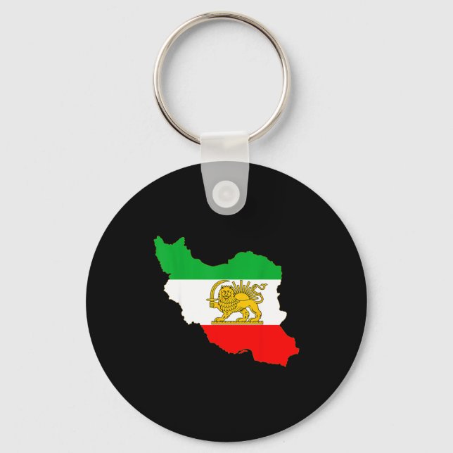 Iran map with lion and sun emblem, persian flag  key ring (Front)