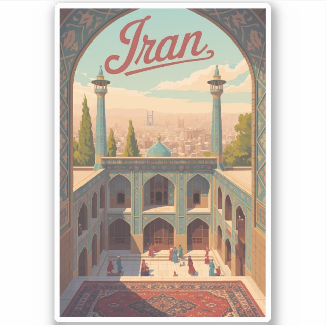 Iran Skyline Illustration Travel Art Vintage (Front)