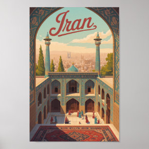 Iran Skyline Illustration Travel Art Vintage Poster