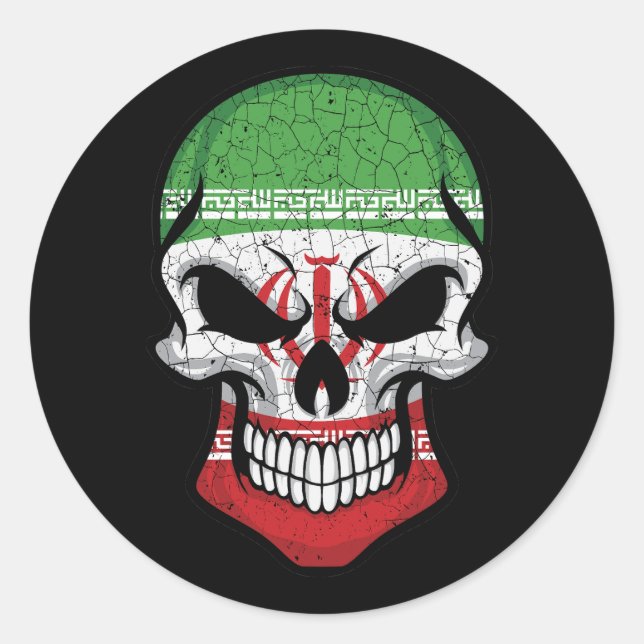 Iran Smiling Skull Flag Classic Round Sticker (Front)