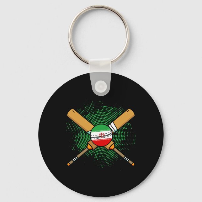 Iranian Cricket Racket And Ll Flag Of Iran  Key Ring (Front)