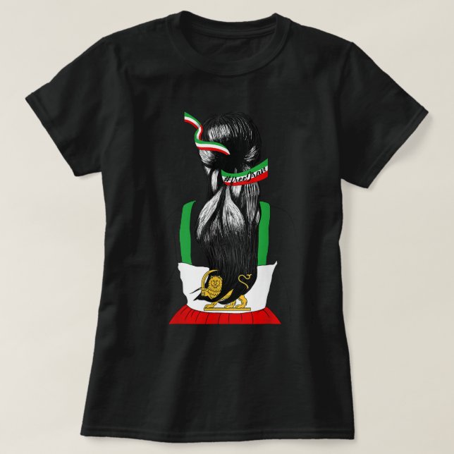Iranian Flag Female Hair Support Women of Iran LIO T-Shirt (Design Front)